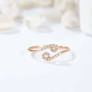 SGARIT 18K Rose Gold Cultivated Diamond Ciliary Stone Valentine Gift  Ring Bangle Jewelry Set