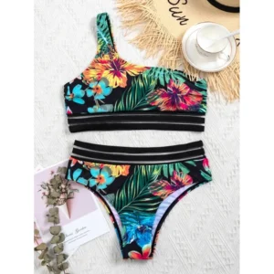 JSN6218 African One Shoulder Top Print Beachwear Swimwear Women Bikini Two Piece Swimsuit