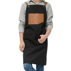 Black Mens Thick Canvas PU Leather Apron for Florista