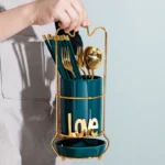 Home Goods Creative Design Cylinder Cutlery Chopstick Storage Holder Kitchen Ceramic Utensils Holder With Drain Basket