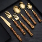 Good Color Natural Wooden Handle Spoon Fork Knife Flatware Set Gift Box 304 Stainless Steel Cutlery with Bamboo Handle