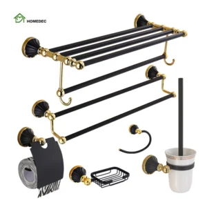 Luxury Black Gold Wall Mount Bathroom Accessories Set