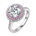 S925 Silver Rhodium Plated 2ct D VVS Round Cut Moissanite Diamond Women Engagement Wedding Ring