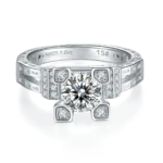 1ct Moissanite Ring – 925 Sterling Silver White Platinum Plated Women’s Wedding Band, Boho Chic Adjustable Fine Jewelry Gift