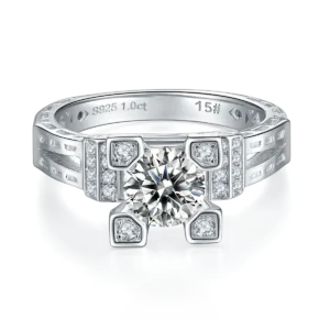 1ct Moissanite Ring - 925 Sterling Silver White Platinum Plated Women's Wedding Band, Boho Chic Adjustable Fine Jewelry Gift
