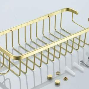 Brushed Gold Wall Mounted Bathroom Organizer Shelf Stainless Steel Shower Storage Rack
