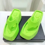 Women Spring Summer Sandals Beach Thick Sole Platform Slippers Slip-on Personalized Square Head High Wedge Flip Flops