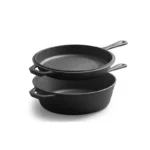 26cm Preseasoned 2-in-1 Multi-Fry Cast Iron Dutch Oven with Long Handle for Home Kitchen Use Black Gas & Induction
