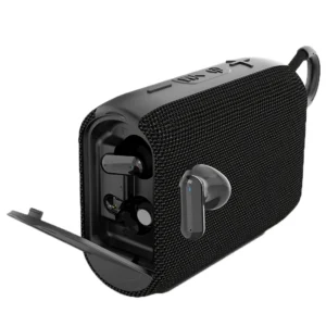 2 in 1 New Outdoor Fabric FM TWS BT TF Card bluetooth Wireless 2 in 1 Speaker Earphone Earbuds Speakers with Charging Box