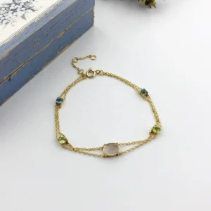 Feminina De Prata Natural Gemstone Rose Quartz Topaz Peridot S925 Link Chain Bracelet HI062