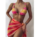 JSN7099 Women Leopard Bandage Swimsuit Bikini Cover up Dress Swim Bathing Suit 3pcs Beach Wear Swimwear