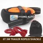 High Strength Orange Color Car Trailer Towing Rope 9 Meters 6 Tons 4X4 Towing Strap WITH D Shackle
