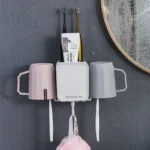 Wall-Mounted Punch-Free Plastic Storage Rack for Home Bathroom Toothpaste Cup Toothbrush Holder with Hair Dryer Organizer