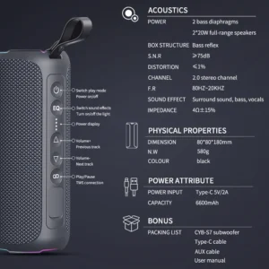 S7 40w IPX7 Waterproof Wireless Portable Speaker with DSP Digital Chip Support Triple Sound Effect