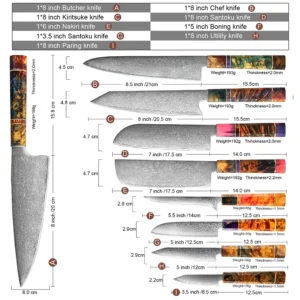 XITUO Damascus Kitchen Knife Set Full Tang Quenching Forging Japanese Damascus Steel Knife Vg10 Cooking Fillet Fish Chef Knife