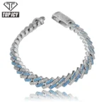 2021 Luxury 10mm Silver Gold Blue Cuban Link Chain Hip Hop Jewelry Cuban Bracelet
