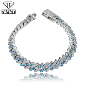 2021 Luxury 10mm Silver Gold Blue Cuban Link Chain Hip Hop Jewelry Cuban Bracelet