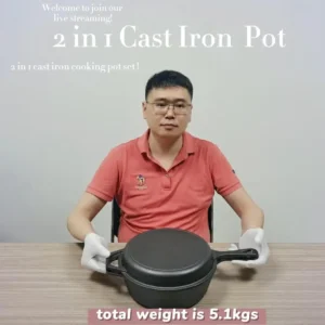 26cm Preseasoned 2-in-1 Multi-Fry Cast Iron Dutch Oven with Long Handle for Home Kitchen Use Black Gas & Induction