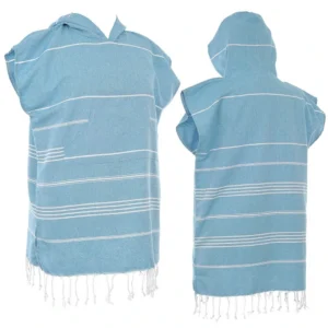 Quick Dry Hooded Beach Robe 100% Cotton Turkish Surf Poncho Towel for Adults & Kids Striped Pattern for Swimming