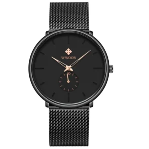 WWOOR 8855 Top Mens Luxury Watch Black Dial Quartz Analog Watch