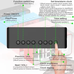 Portable Wireless Bluetooths Speaker of Alarm Clock with Mirror
