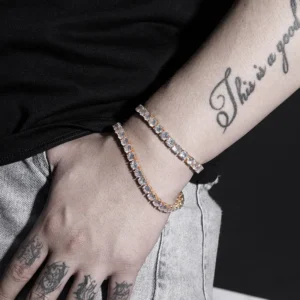 Hip Hop Iced Out Cubic Zirconia Bracelet Men Women 1 Row 6mm Geometric 5A CZ Stone Tennis Chain Bracelet 925 Sterling Silver