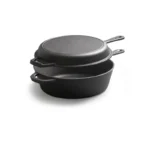 26cm Preseasoned 2-in-1 Multi-Fry Cast Iron Dutch Oven with Long Handle for Home Kitchen Use Black Gas & Induction