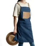 Black Mens Thick Canvas PU Leather Apron for Florista