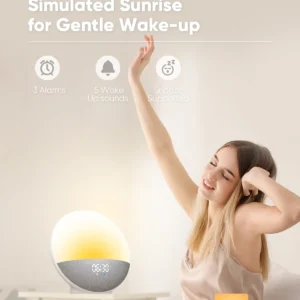 Wake up Light Sunrise Alarm Clock for Kids, Wireless Speaker Sound Machine with 15 White Noise, 3 Alarms, 5 Night Modes,