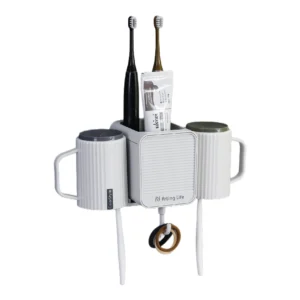 Wall-Mounted Modern White PP Plastic Multi-Purpose Toothbrush Holder Punch-Free Bathroom Accessories Organizer Home