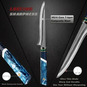 XITUO 7Layer Composite 440C Steel Boning Knife Professional Grade Boning Fillet Knife 6-Inch Boning Knife Resin Honeycomb Handle