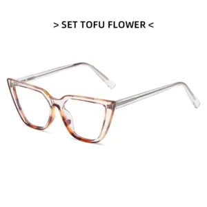 Vintage Cat Eye Ladies Spectacle Frame Lentes Flat Lens Eyeglass Luxury TR Two Tone Women Blue Light Filter Glasses