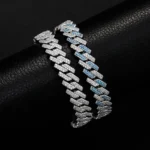 2021 Luxury 10mm Silver Gold Blue Cuban Link Chain Hip Hop Jewelry Cuban Bracelet