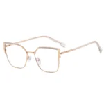 MS 81563 2024 New Women Metal Shiny Thin Cat Eye Glasses Frame Optical Anti-Blue Light Eyewear Shining Eyeglasses Design