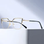 MS 81563 2024 New Women Metal Shiny Thin Cat Eye Glasses Frame Optical Anti-Blue Light Eyewear Shining Eyeglasses Design