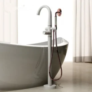 Luxury Accessories White and Rose Gold Brass Bath Floor Mounted Style Shower Bathtub Faucet Floor Standing Bathtub Faucet