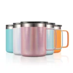 14oz Double Walled Vacuum Insulated Coffee Travel Stainless Steel Car Mug Handle Reusable with Straw
