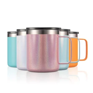 14oz Double Walled Vacuum Insulated Coffee Travel Stainless Steel Car Mug Handle Reusable with Straw