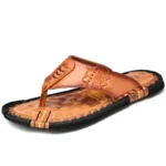 High Quality Summer Flip-Flop Luxury Genuine Leather Flat Soft Bottom Beach Men Slippers