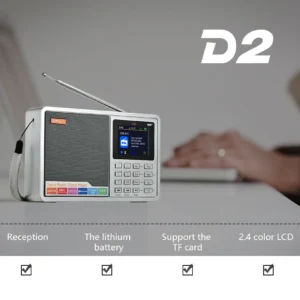 DAB Digital Radio Speaker with TF/SD Music Player Mini USB FM Portable D2 BT 18650 Rechargeable Battery