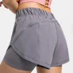 Xsunwing Elastic Drawstring Double Layer Short Women Summer Solid Hot Shorts Breathable Yoga Shorts With Pocket WHRHDK003