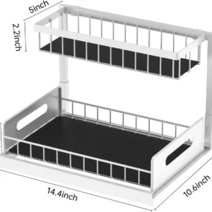 Kitchen Bathroom Cabinet Under the Sink Organizer Sliding Cabinet Basket Organizer Drawer 2 Tier Slide Out Sink Shelf