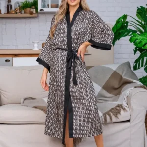 Women's 2 Pieces Luxury Letter Print Cool Ice Silk Pajamas Shorts-sleeved Cardigan Robe Female Casual Home Clothes Night-robe