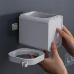 Wall-Mounted Punch-Free Plastic Storage Rack for Home Bathroom Toothpaste Cup Toothbrush Holder with Hair Dryer Organizer