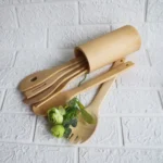 Eco Friendly Reusable Customized  Kitchen Cooking Set  Natural Wood Wooden with Holder Spoons Bamboo Utensils