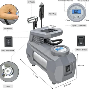 12V Tyre Inflator Air Pump Portable Car Air Compressor 150 PSI with Emergency LED Light for Car Motorcycle Bicycle