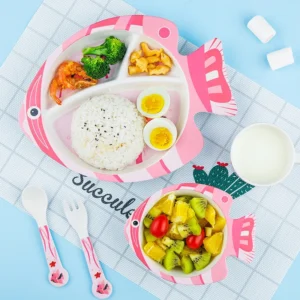 Cute Fish Style Designed for Kids Dinnerware Set Biodegradable Bamboo Fiber Dinnerware Plate Set