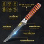 Rainbow G10 Handle Damascus Professional Boning Knife Fillet Knives With Fully Customizable G10 Colors