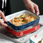 Heat Resistant Handpainted Bakeware Nordic Cheese Baking Tray Rectangular Ceramic Baking Dish for Kitchen