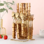 Good Color Natural Wooden Handle Spoon Fork Knife Flatware Set Gift Box 304 Stainless Steel Cutlery with Bamboo Handle